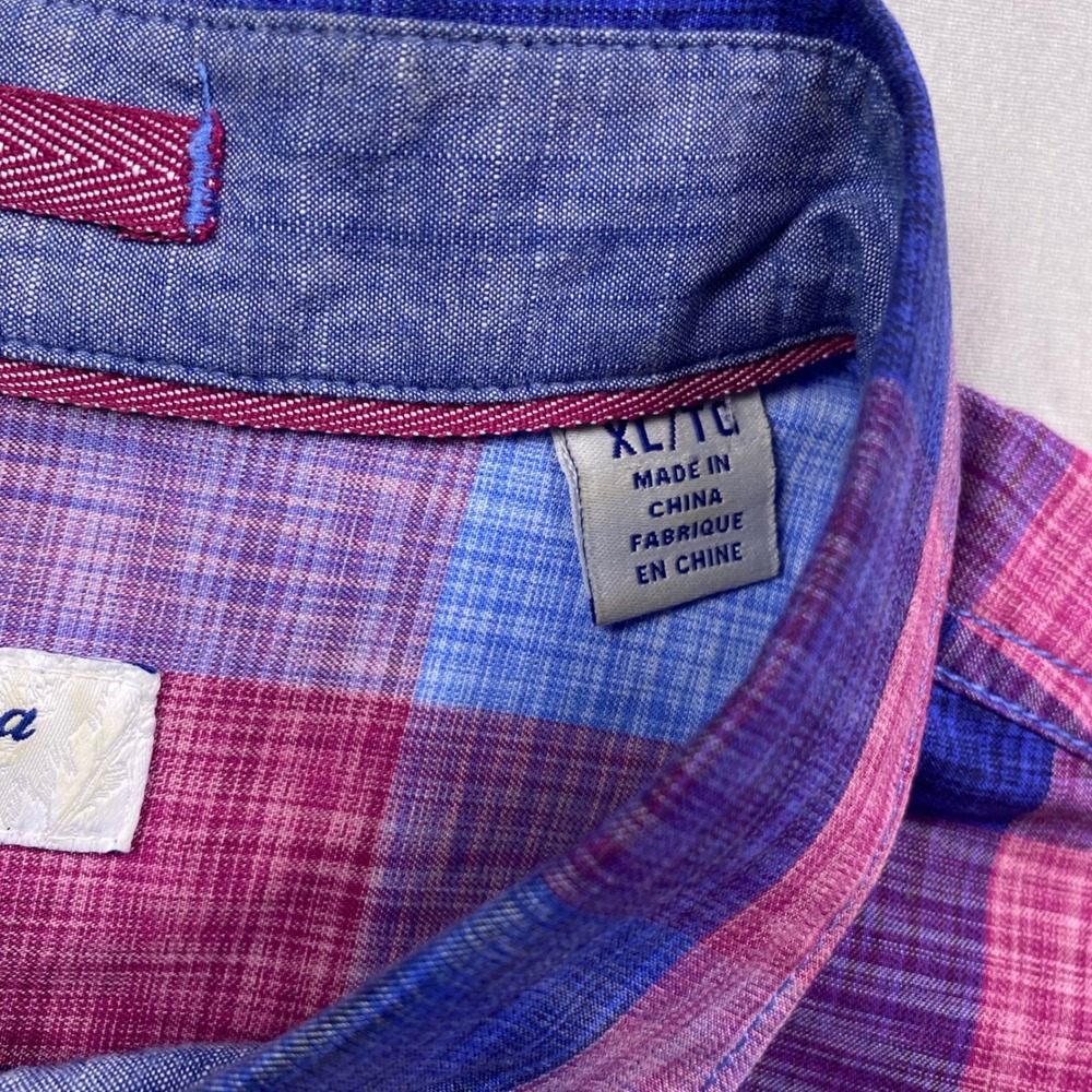 Tommy Bahama Tortola Shirt Mens XL Blue Pink Plaid Cotton Tencel Long Sleeve - Picture 4 of 11